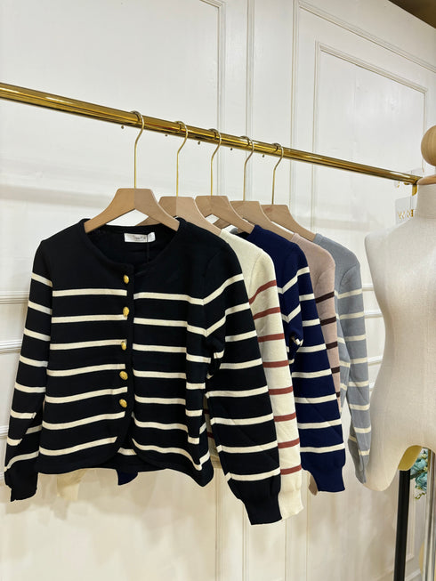 Casual winter Stripes Button Down Cardigan